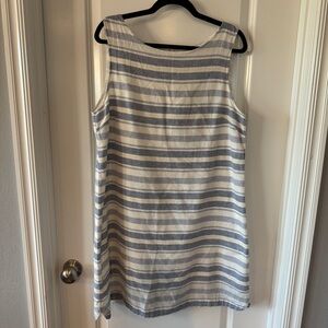 Beachlunchlounge Linen Blue and White‎ Striped Sleeveless Dress
